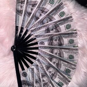 Elegant Black and Gray Money Print Hand Fan